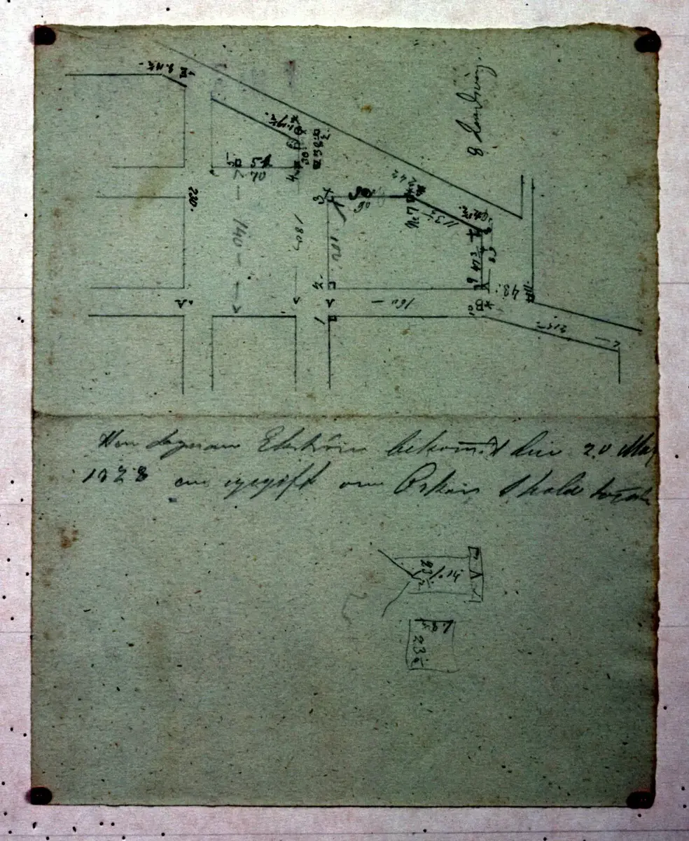 Masthuggsregleringen och utstakningen. Bl.a. Byggnadsritning och planer.
