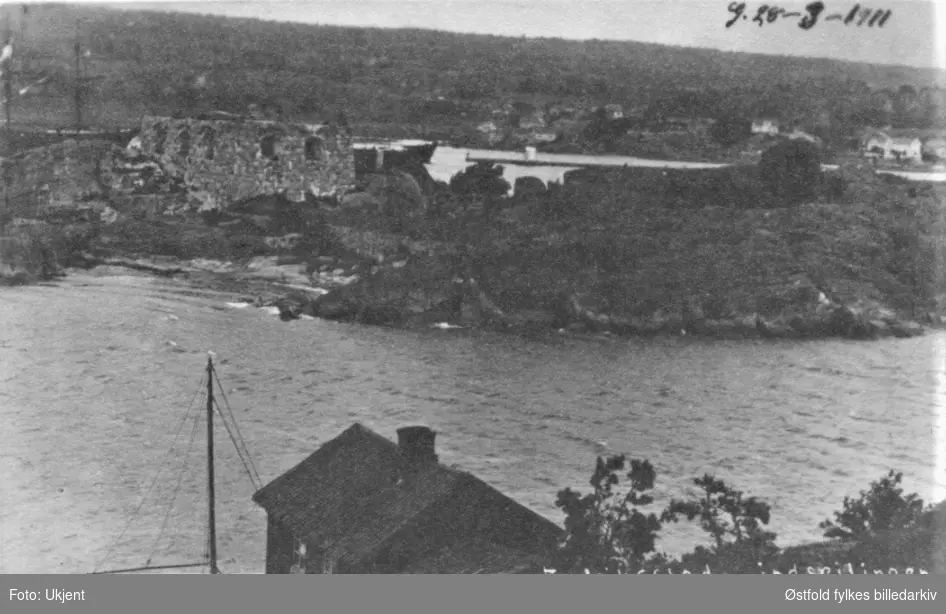 Postkort over Huth fort i Vesterelva (ruin) 1911 i Onsøy.