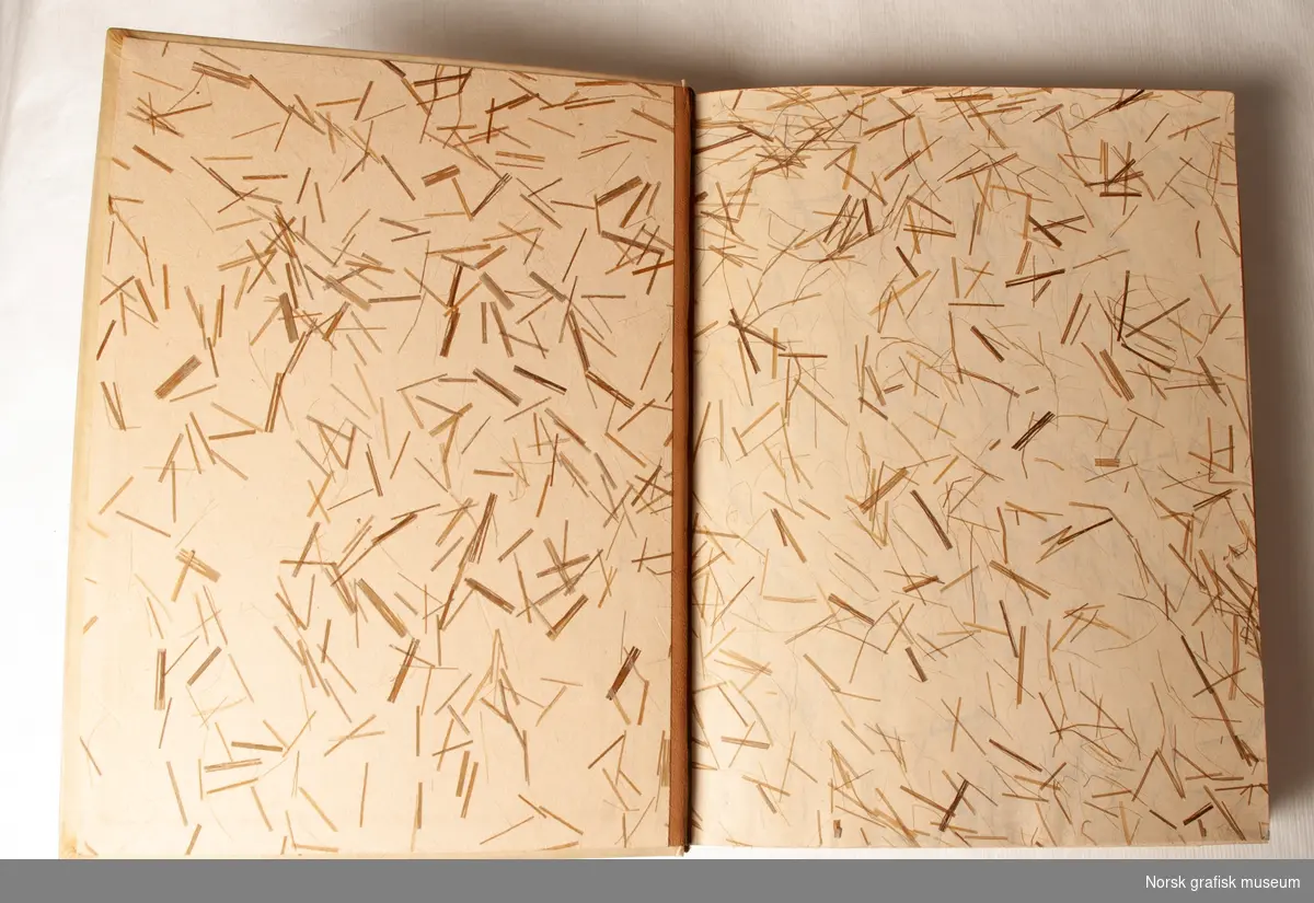 Praktutgave av boken "Bokbind og bokbindere i Norge inntil 1850". Helbind i pergament. Rygg med opphøyde tverrbånd og forgylt tittel på skinn. Forsatspapir med biter av halm e.l. 

Givers ex libris (bokeiermerke) er limt inn på siste side i boken.