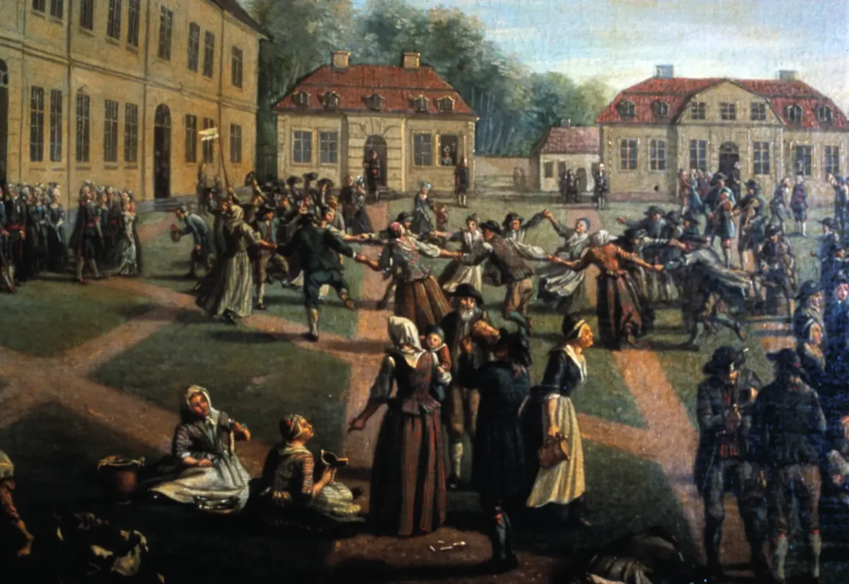 Slåtteröl på Svartsjö. Oljemålning av Pehr Hilleström; omkring 1780. Tillhör Nordiska museet.