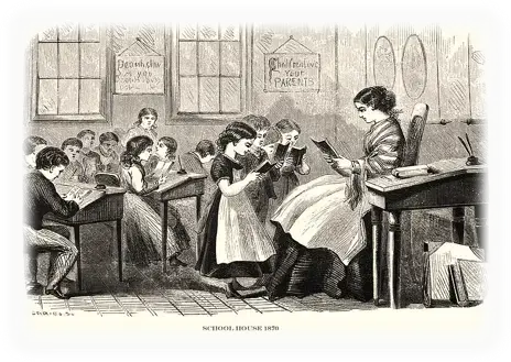 Kvinnelig lærer sitter omringet av barn, elever som leser i hver sin bok