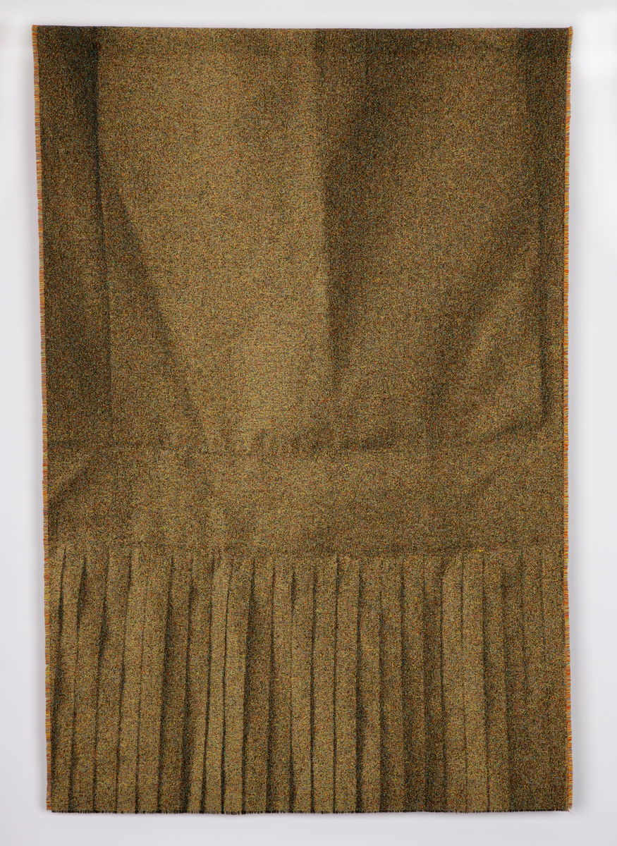 Rektangulær billedvev med tekstile egenskaper som plissé og folden som motiv.