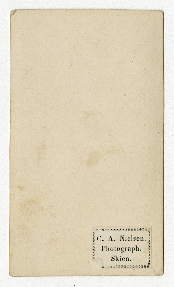Portrett av ukjent mann, ca. 1865

Påskrift Bak: C. A. Nielsen. Photograph. Skien.