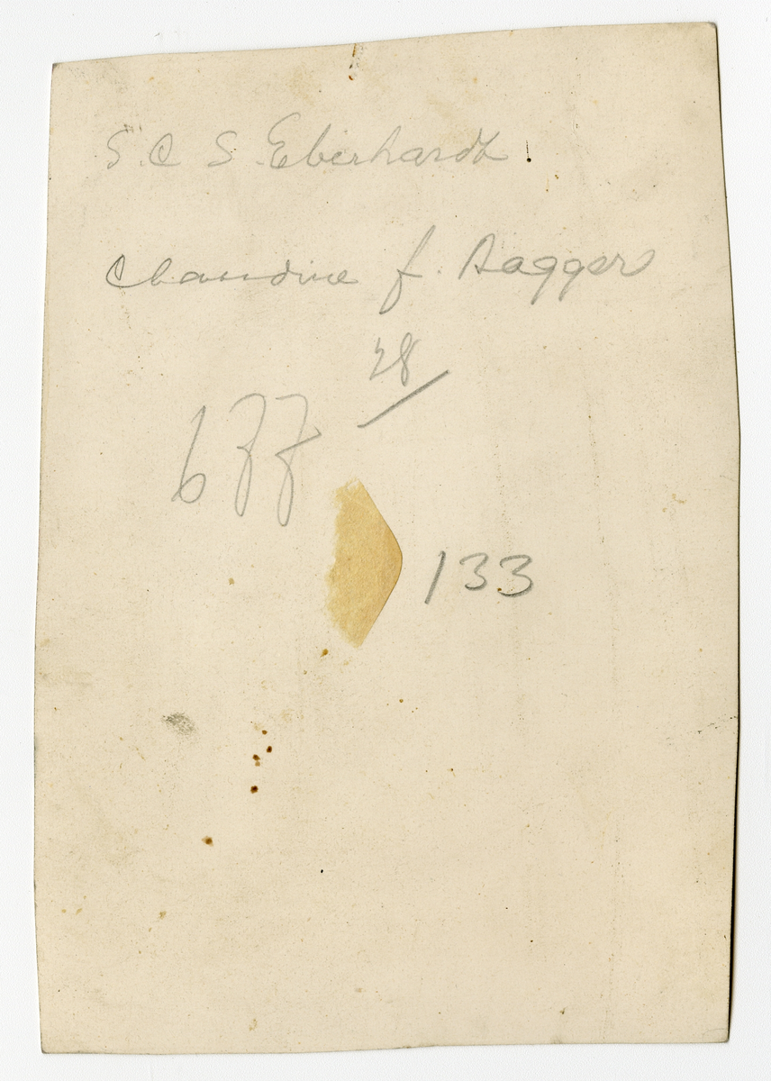 Portrett av ekteparet Samuel Christian Stub Eberhardt (f. 1834) og Claudine Margrethe Eberhardt f Bagger. (f. 1833) som holder hender i dette foto tatt en gang på 1860-tallet

De giftet seg i 1860

Påskrift: S. C. S. Eberhardt. Claudine F. Bagger.