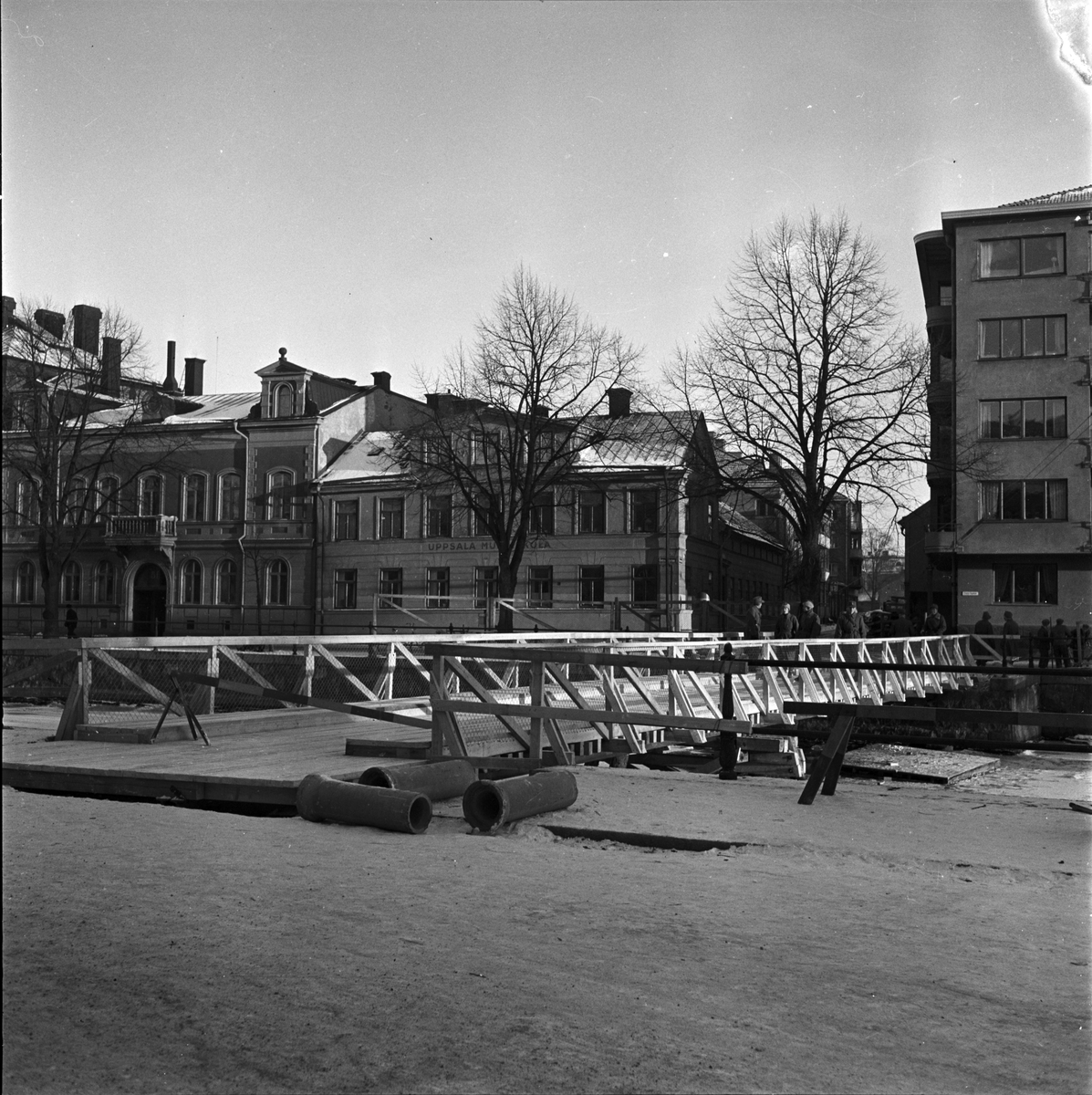 Provisorisk bro över Fyrisån, Uppsala 1955