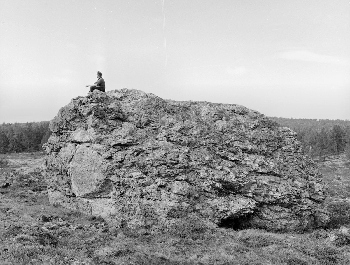 Mann på en enorm stein