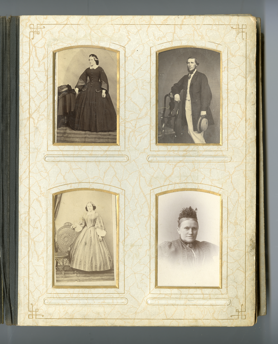 Fotoalbum med familiebilder. Navn på en del personene, påskrift på foto. Bl.a. Skiensfamilien Houen, Eberhardt m.fl.