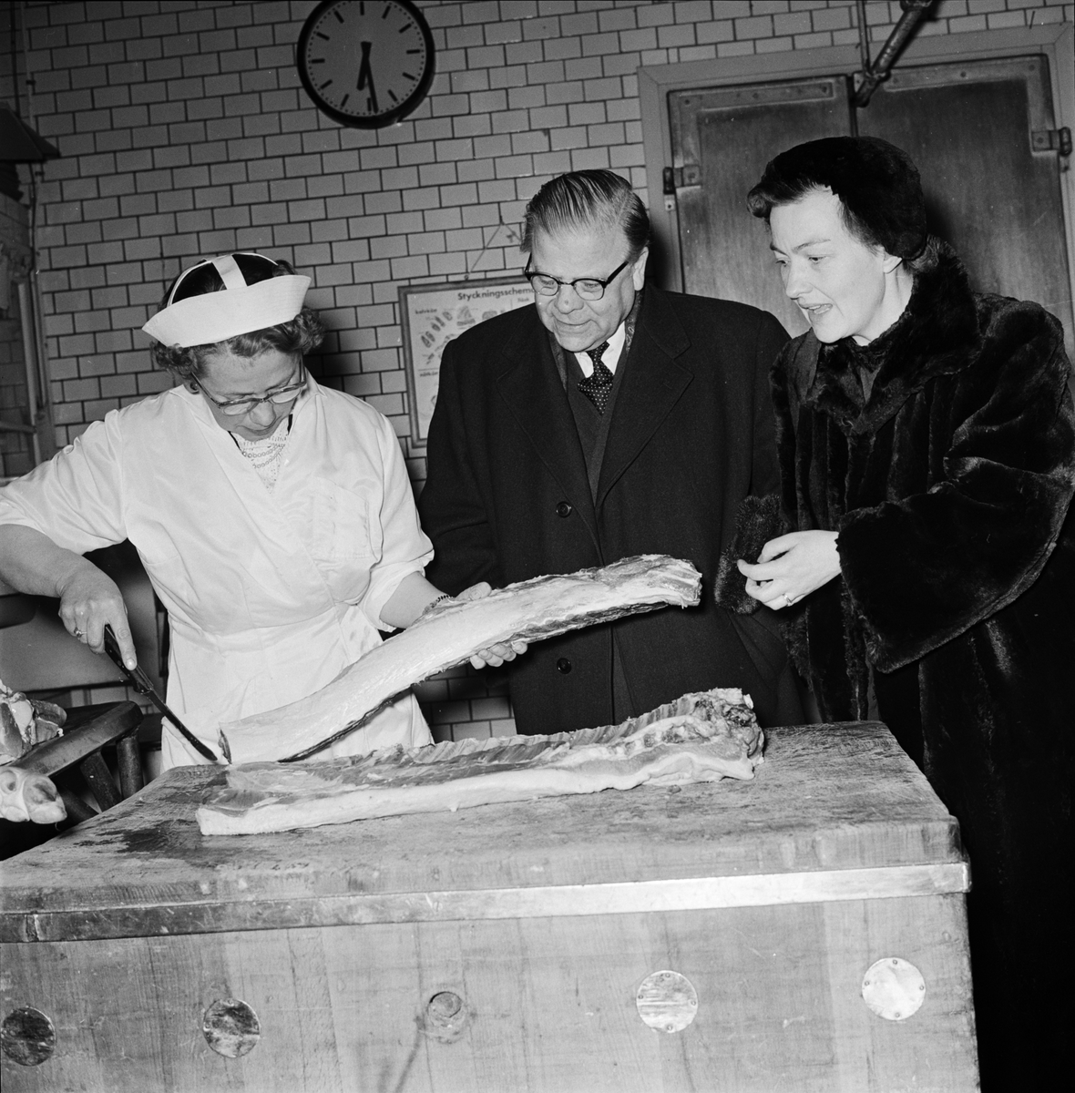 Hakonbolagets personal på styckningskurs på Stockholm-Gävle Slakteriförening (SGS), Uppsala 1956
