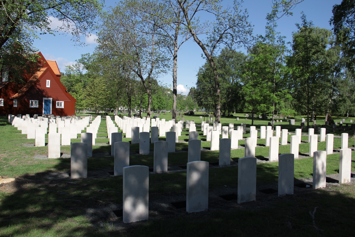 Krigsgraver for falne fra Samveldestatene (Commonwealth) på Stavne kirkegård i Trondheim.