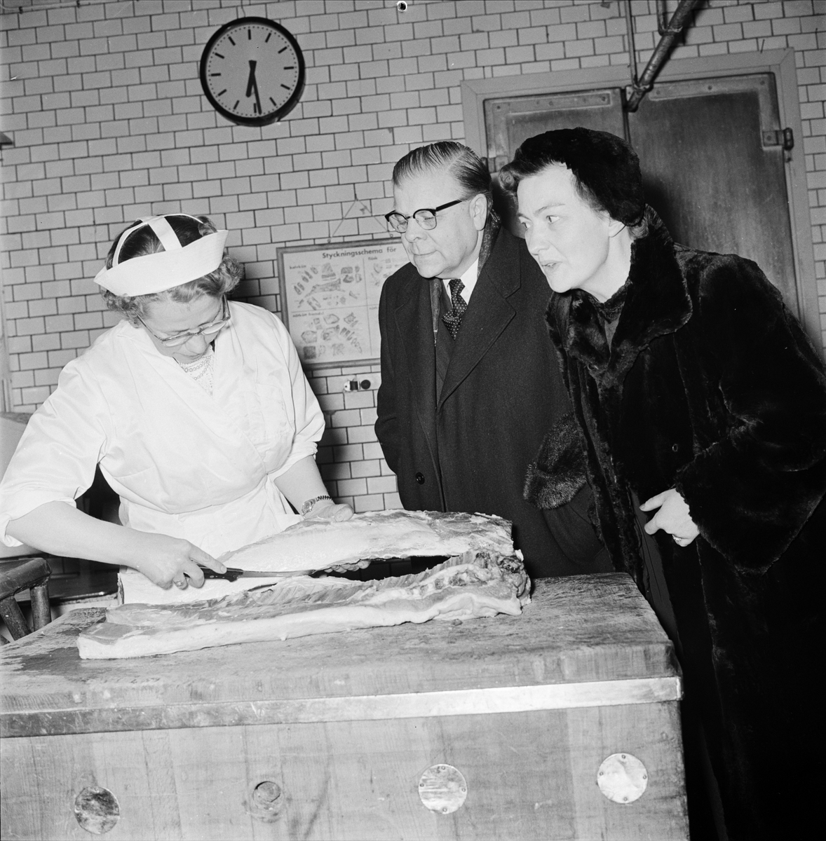 Hakonbolagets personal på styckningskurs på Stockholm-Gävle Slakteriförening (SGS), Uppsala 1956