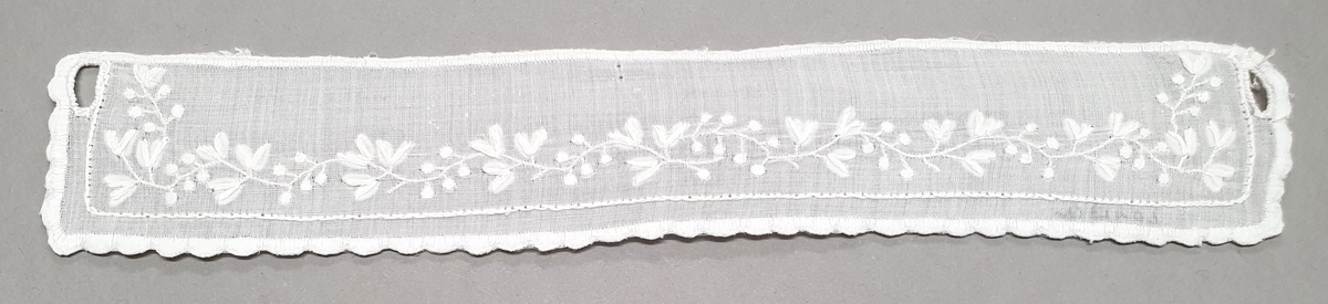 Mansjett og krage av tynn, transparent bomull, med brodert blomsterranke.