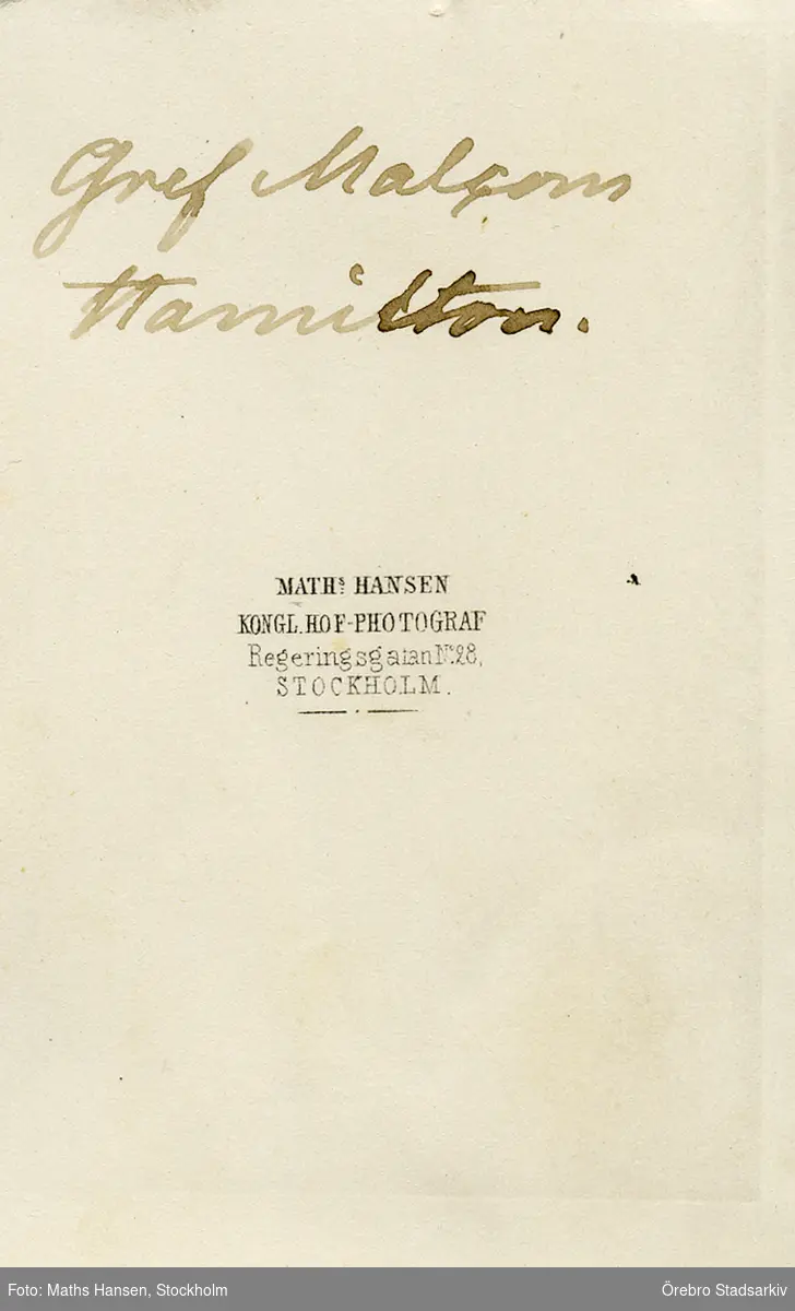 Porträtt av greve Malcom Hamilton

Malcolm Walter Hamilton, född 1825, död 1903, var en svensk greve och militär.