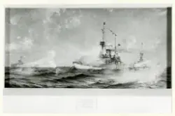 Utställning. Oljemålningen "Stridsövning" med pansarbåtarna 