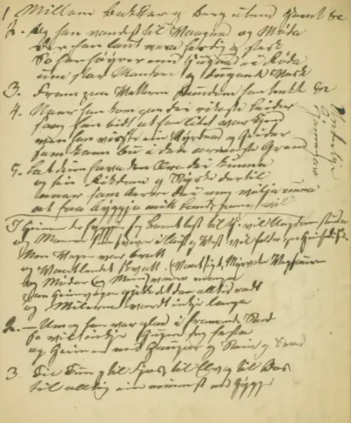 Utdrag av handskriven tekst på gulna papir