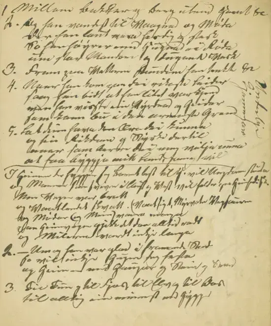 Utdrag av handskriven tekst på gulna papir