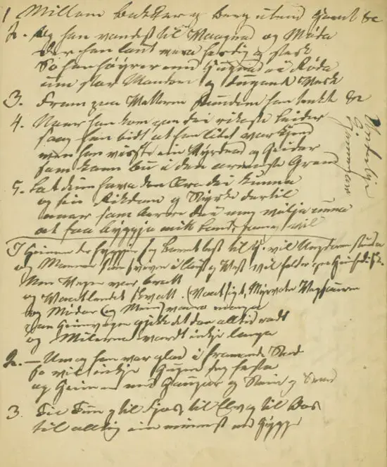 Utdrag av handskriven tekst på gulna papir