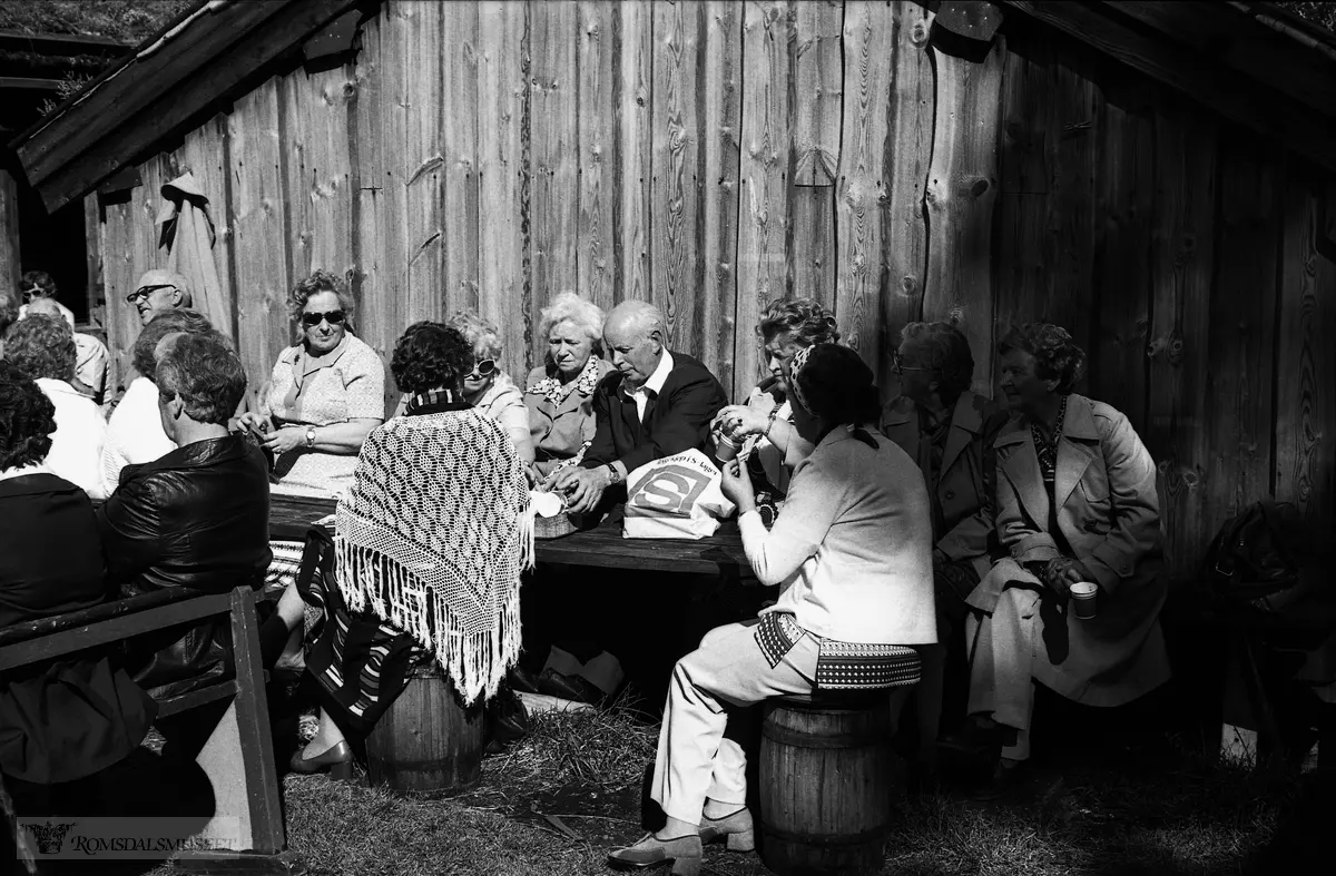 Rorbukokkestemne på Fiskerimuseet august 1978. Eldre kvinner som hadde koka for sesongfiskarar som budde i fiskestuer, rorbuer, "uti øyå" i sesongen var inviterte. Dette varde fram til ca. 1935. Kvinner frå heie Romsdalskysten vart inviterte. Bjørneremstua og Teistklubbstua er gode eksempel på hus der dei koka.