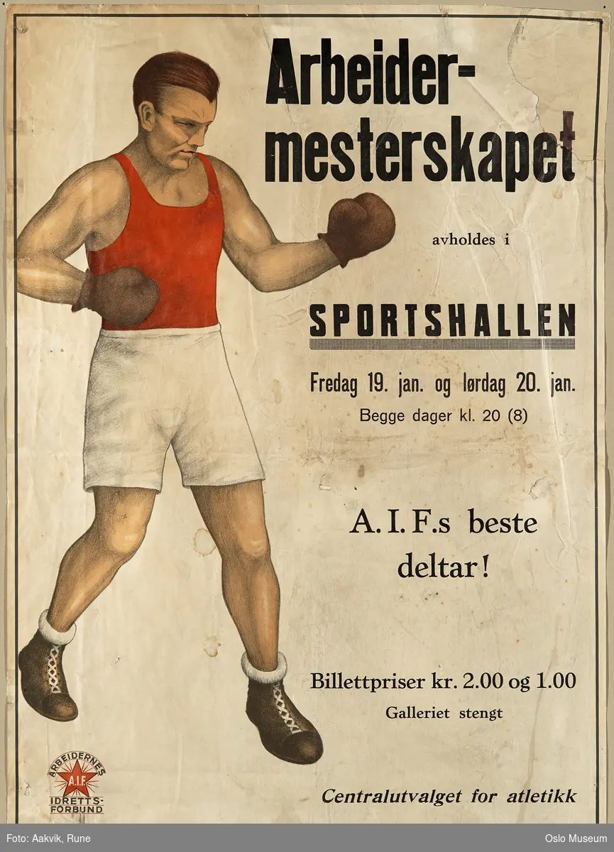 Reklameplakat for boksestevne i Sportshallen på Kampen