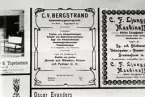 C. V. Bergstrand, Vattenledningsentrepenör, Kaggensgatan 37. Detalj av annonstavla, daterad 1908.