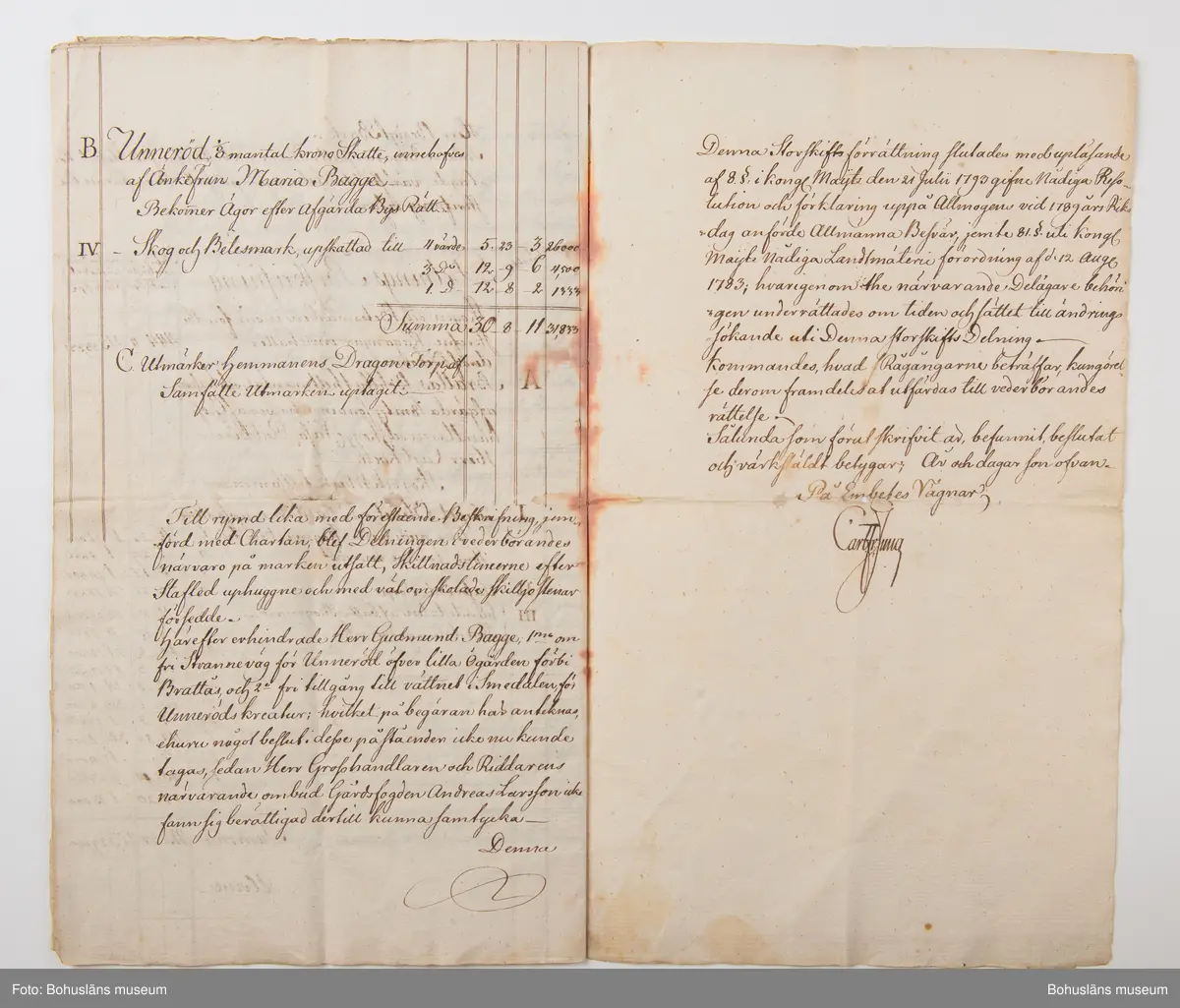 Ur arkivförteckningen: Lantmäterihandling 1795. Kasen, Brattås, Unneröd, Bäve.