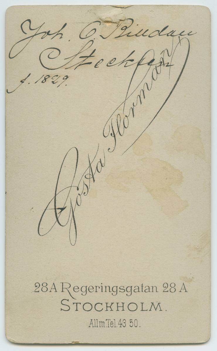 Porträtt på Johan O Billdau Stecksén. Född år 1829.