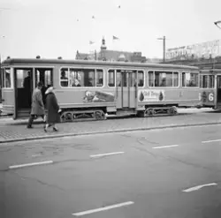 Reklam för Kalle Anka (Anders And) på spårvagn i Köpenhamn 1