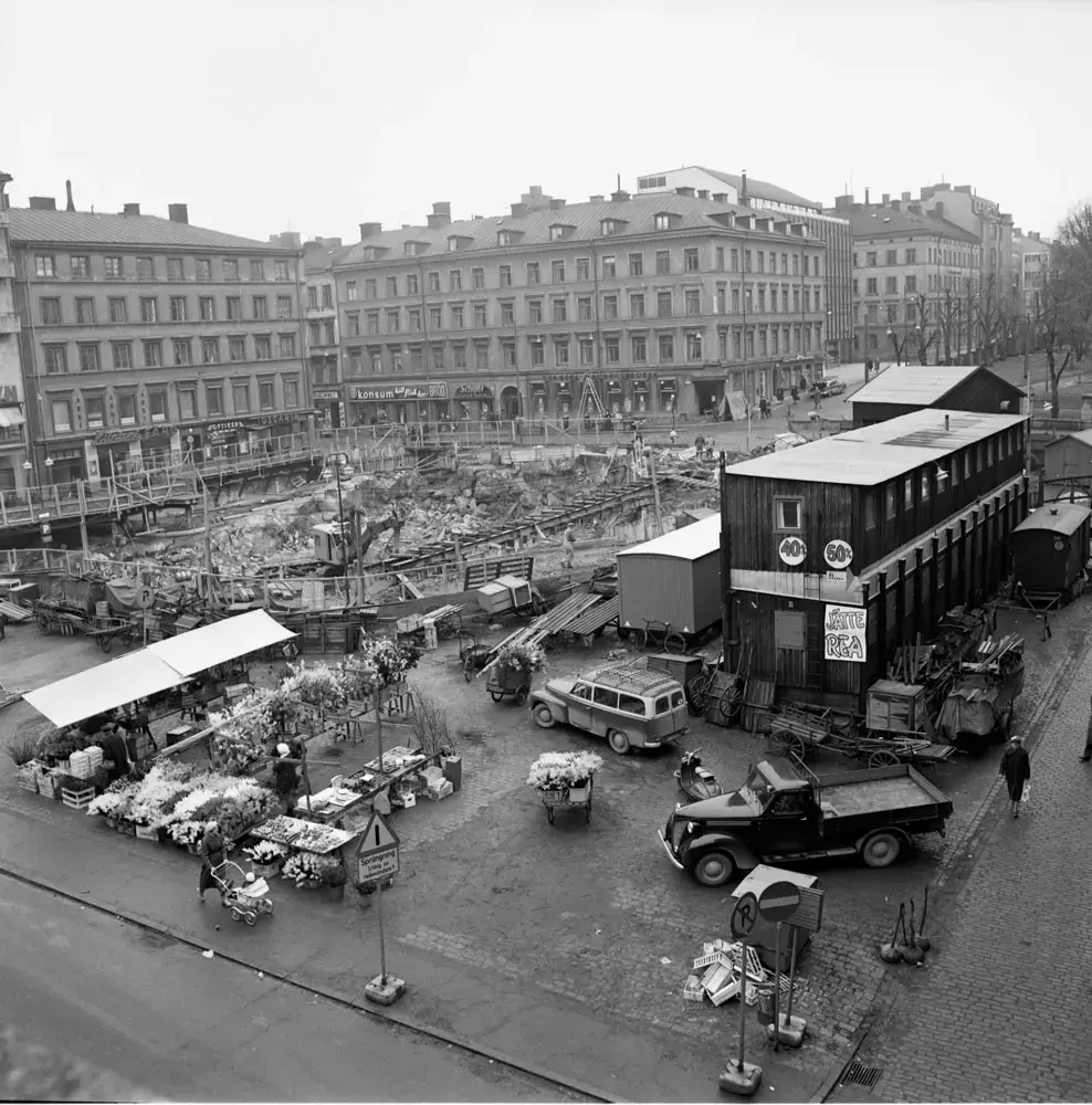 Bygget av tunnelbanan vid Östermalmstorg