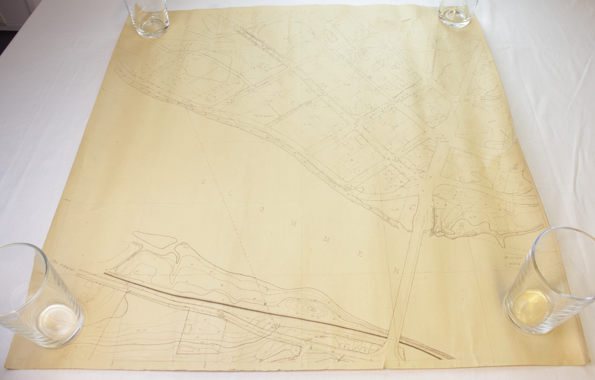 Opptegning av kvartalene i Midtbyen i Kongsvinger.