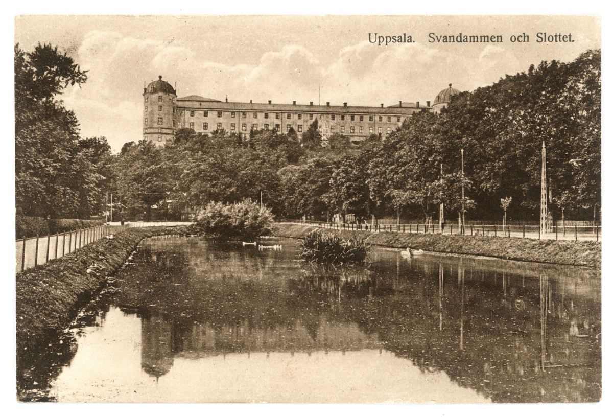 Svandammen med Uppsala Slott i bakgrunden.