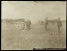 Vendes Artilleri under fältmanövern 1889. Trol. i Halland.
Man har ställt upp ett antal kanoner för avfyrning.