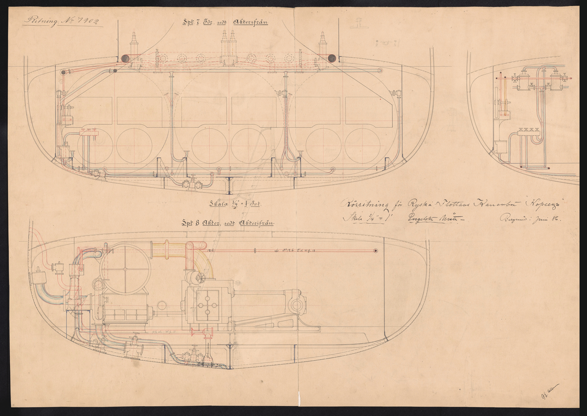 Rörritning för ryska flottans kanonbåt Koreetz