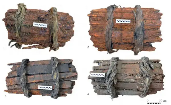 Bunt med jern stanger fra Gdańsk, bundet med bark fiber. Hver bunt veier mellom 109 og 235 kg. Kilde: Ossowski 2014, side 250. 