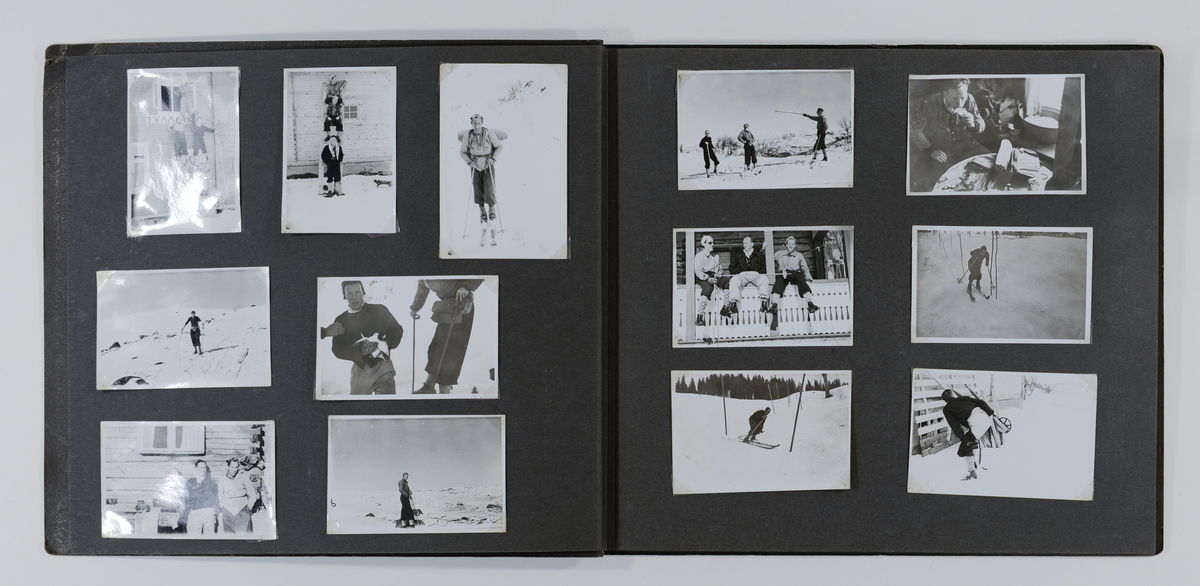 Foto av hytteliv, ungdom, venner, tull og tøys antagelig av Sigurd Becker. Albumet innehodler også familiefoto av hans familie i Skien