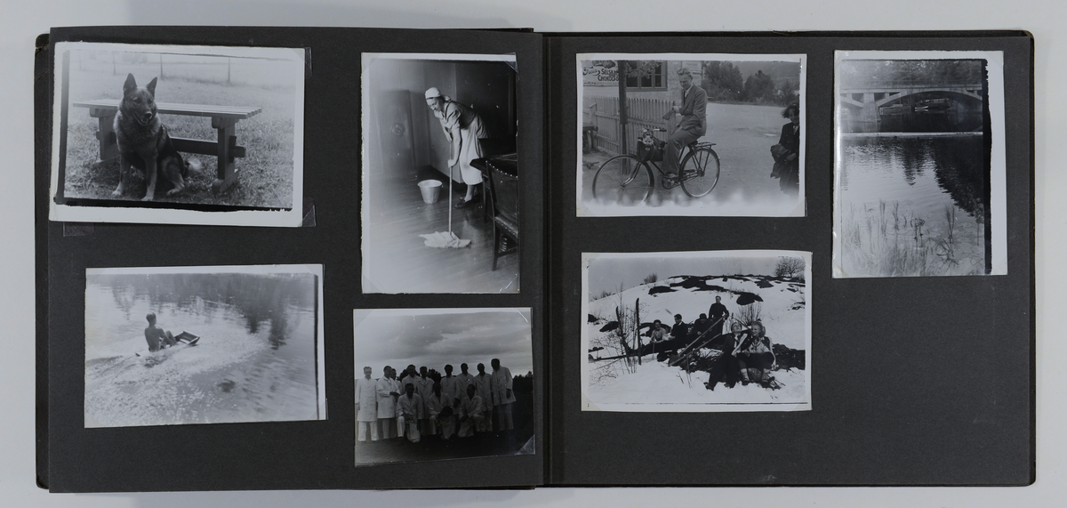 Foto av hytteliv, ungdom, venner, tull og tøys antagelig av Sigurd Becker. Albumet innehodler også familiefoto av hans familie i Skien