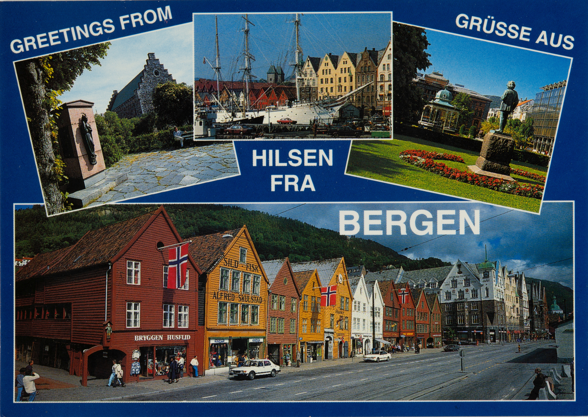 Håkonshallen, Bryggen, Byparken med Griegstatuen.