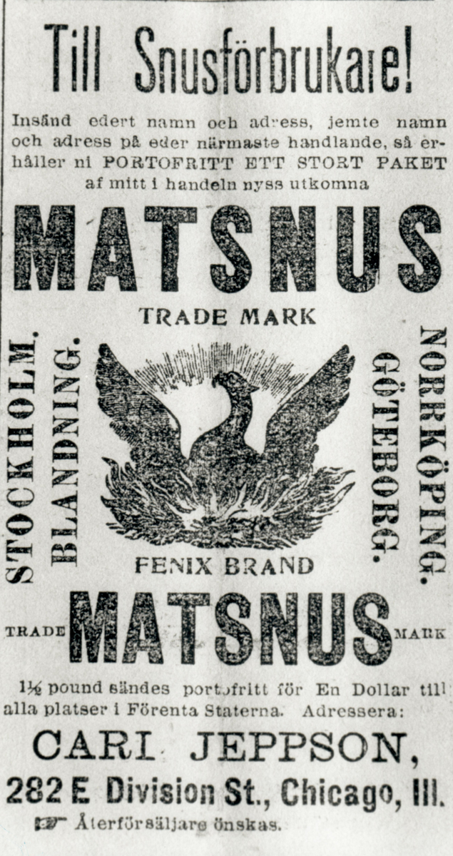 Reklam för matsnuset Fenix Brand.