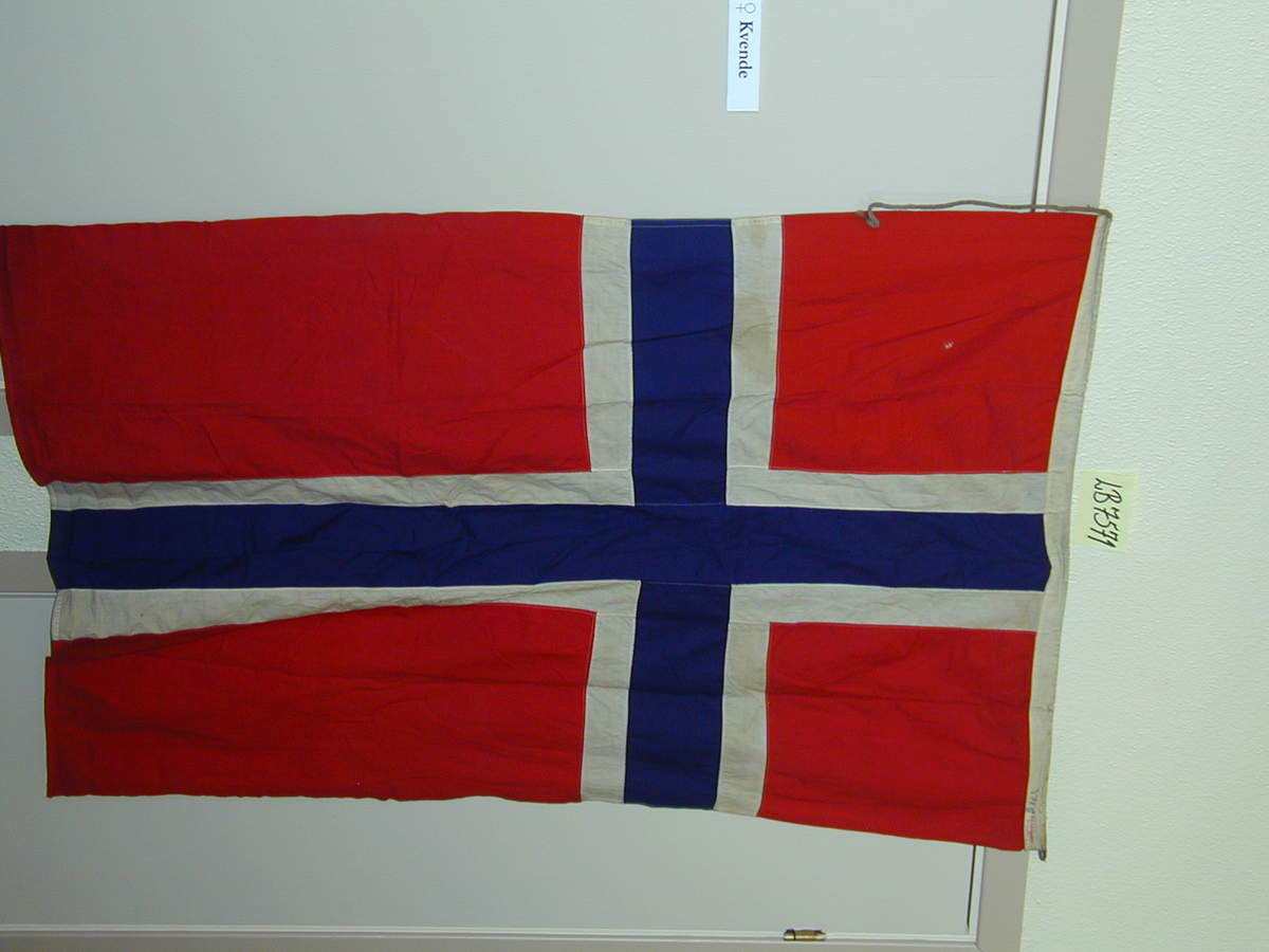 Det norske flagg. Laga på Oslo Flaggfabrikk.

Det norske flagg
lengde 110 x 150 cm
snor 150 cm