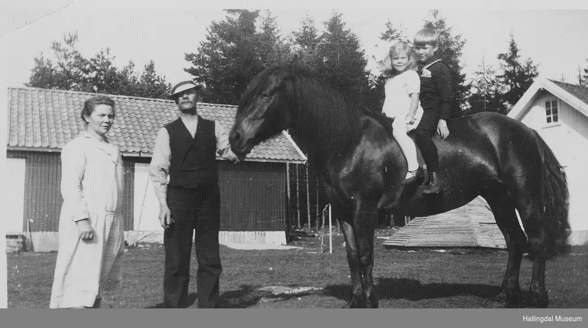 Barn på hesteryggen på en gård i Østfold.