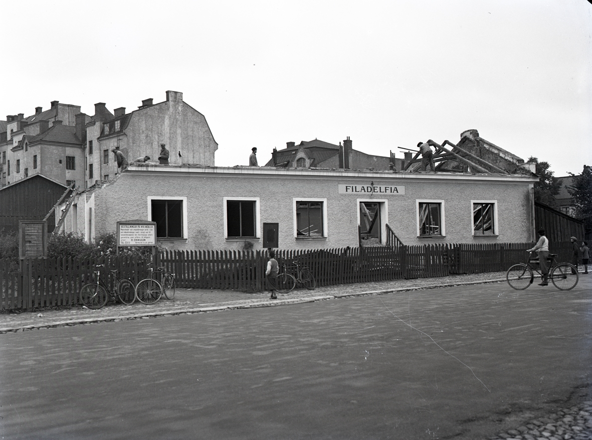 Rivning av Filadelfiakyrkan i Kalmar 1934.