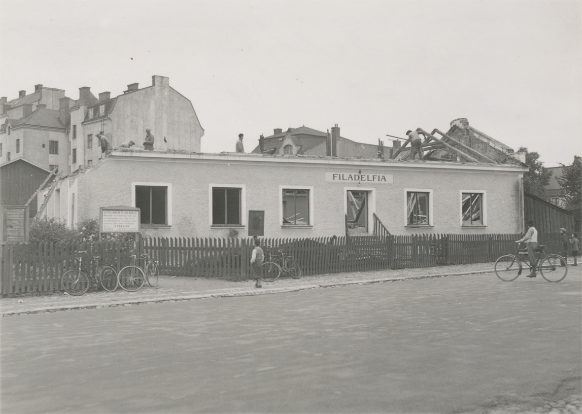 Rivning av Filadelfiakyrkan i Kalmar 1934.