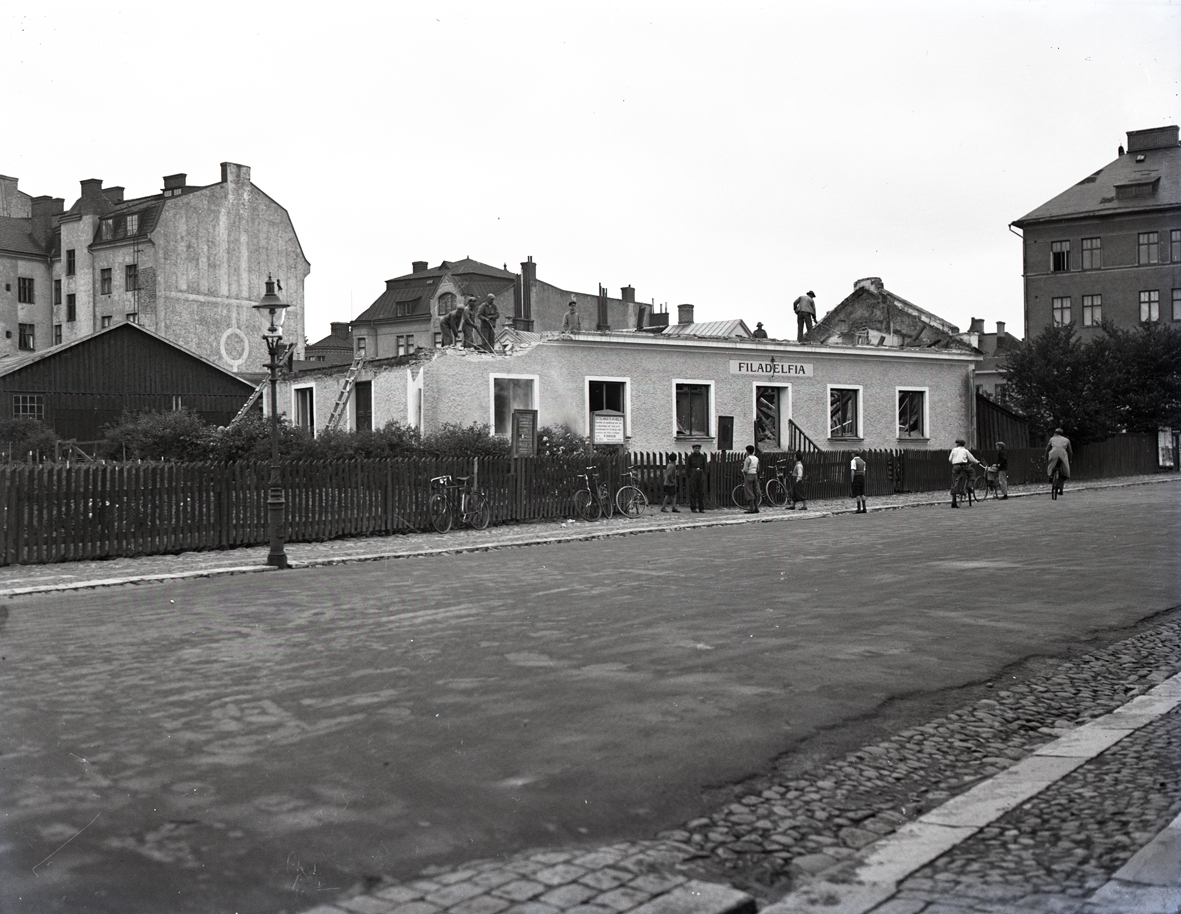 Rivning av Filadelfiakyrkan i Kalmar 1934.