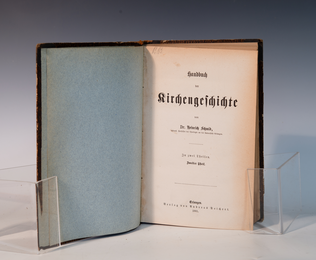 schmid, G. Handbuch der Kirschengeschichte. Erlangen 1880-81. (Innb) 2 bind.

To av to bind.