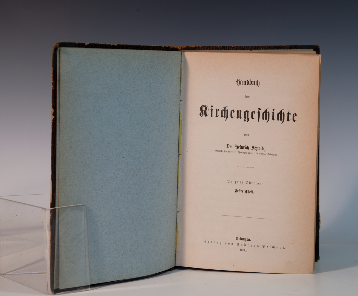 schmid, G. Handbuch der Kirschengeschichte. Erlangen 1880-81. (Innb) 2 bind.

To av to bind.
