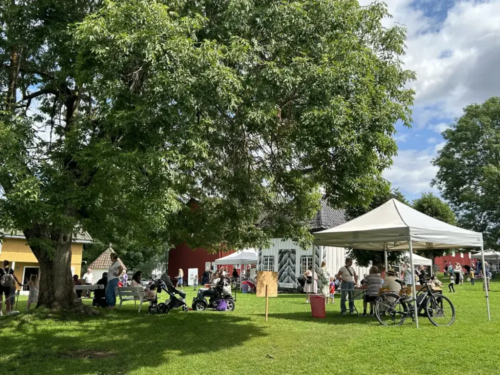 Mange mennesker på tunet under en aktivitetsdag på Fossesholm Herregård