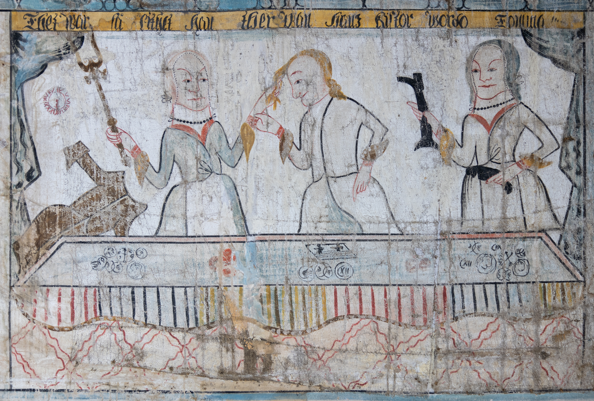 Väggmålningar på väv i sex delar uppsatta på Hälsinglands museum i "Herrstugan". Nio bildfält som avbildar liknelsen om den förlorade sonen i Lukasevangeliet 15:11–32. Ovanför bildfälten språkband med texter hämtade från 1695 års psalmbok. Signerad av Erik Ersson, "Snickarmålarn" och daterad 1758.