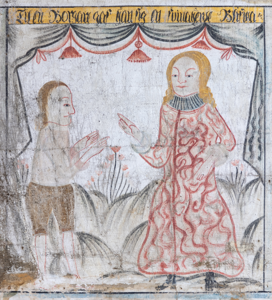 Väggmålningar på väv i sex delar uppsatta på Hälsinglands museum i "Herrstugan". Nio bildfält som avbildar liknelsen om den förlorade sonen i Lukasevangeliet 15:11–32. Ovanför bildfälten språkband med texter hämtade från 1695 års psalmbok. Signerad av Erik Ersson, "Snickarmålarn" och daterad 1758.