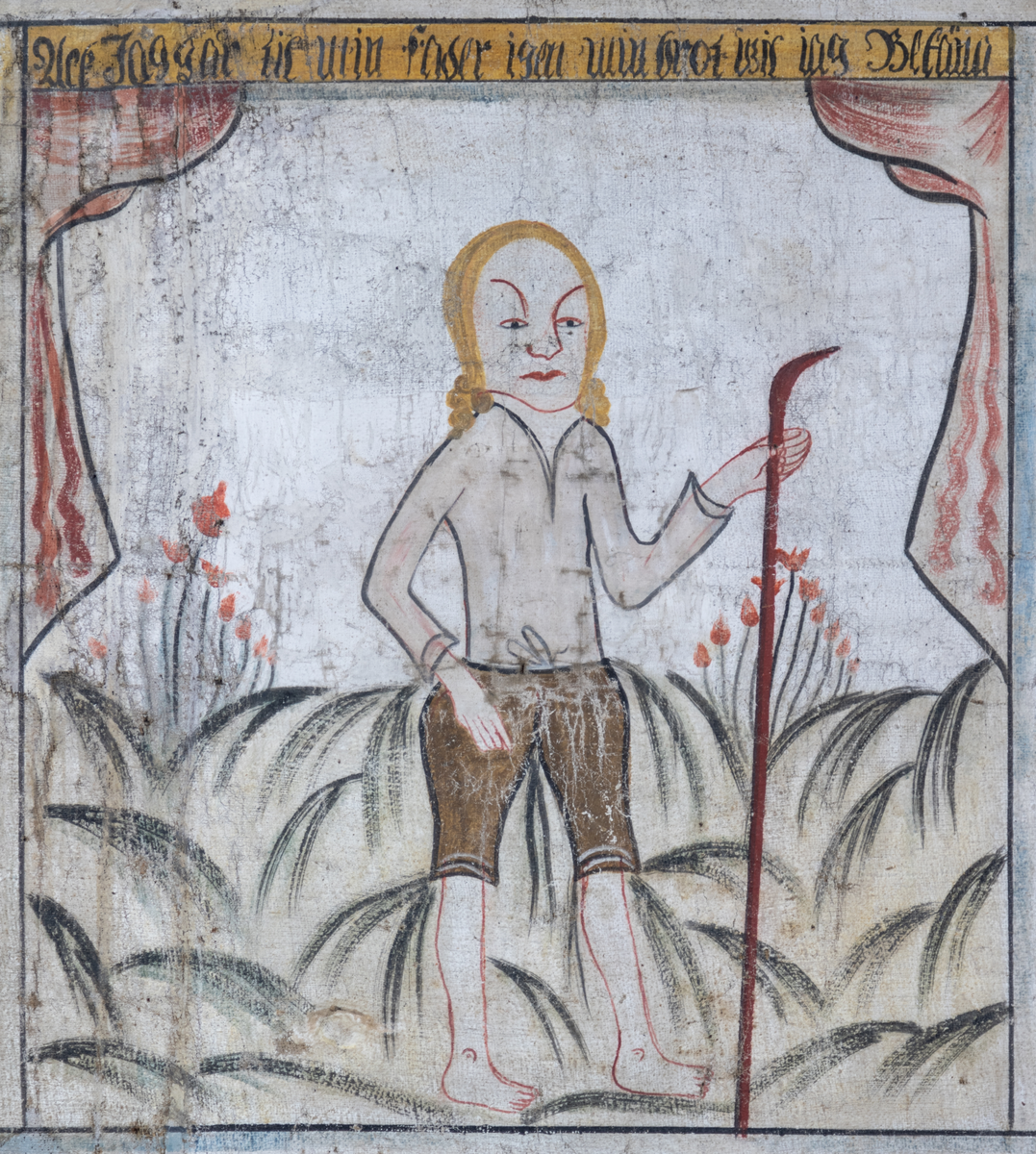 Väggmålningar på väv i sex delar uppsatta på Hälsinglands museum i "Herrstugan". Nio bildfält som avbildar liknelsen om den förlorade sonen i Lukasevangeliet 15:11–32. Ovanför bildfälten språkband med texter hämtade från 1695 års psalmbok. Signerad av Erik Ersson, "Snickarmålarn" och daterad 1758.