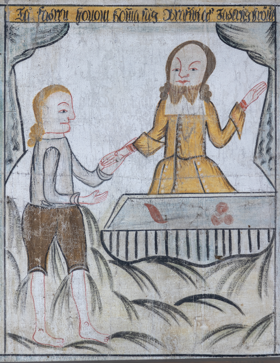 Väggmålningar på väv i sex delar uppsatta på Hälsinglands museum i "Herrstugan". Nio bildfält som avbildar liknelsen om den förlorade sonen i Lukasevangeliet 15:11–32. Ovanför bildfälten språkband med texter hämtade från 1695 års psalmbok. Signerad av Erik Ersson, "Snickarmålarn" och daterad 1758.