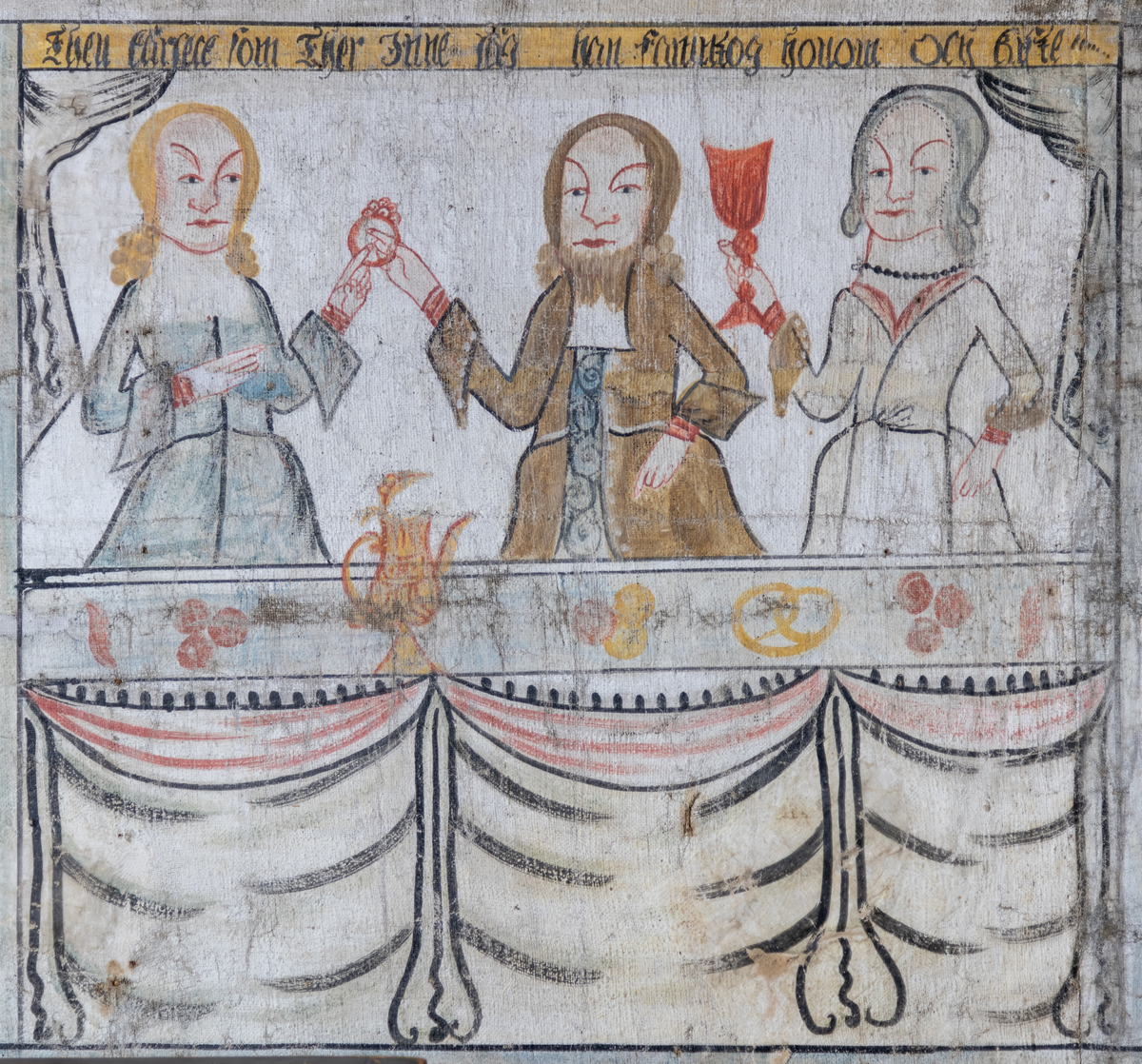 Väggmålningar på väv i sex delar uppsatta på Hälsinglands museum i "Herrstugan". Nio bildfält som avbildar liknelsen om den förlorade sonen i Lukasevangeliet 15:11–32. Ovanför bildfälten språkband med texter hämtade från 1695 års psalmbok. Signerad av Erik Ersson, "Snickarmålarn" och daterad 1758.