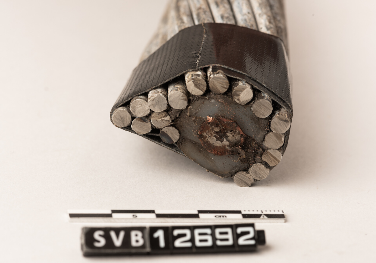 En halv meter lang bit av en skadet fiberkabel. Kabelen består av flere lag , og er 3,5 centimeter tykk i ytre diameter (inkludert integrert strømforsyning).  Kabelens oppbygging er:
•	Innerst ligger optiske fibre som leder lyssignalene
•	Fibrene ligger i en gel i et rør av plast
•	Utenpå dette ligger armeringstråder av stål
•	Disse er omgitt av kobberbånd som leder strøm
•	Neste lag er beskyttelse av polyethylen
•	Utenpå dette er det spunnet kraftig stålarmering
•	Ytterst er et lag av tjæreinnsatt jute 

Denne 1/2 meter lange biten av den ca. 200 m lange skadde delen, har mistet det ytterste laget og er vridd. Kabelen var aldri totalt brutt. Den innerste delen var hel. Ansatte i Space Norway skar av denne kabelbiten. De festet tape rundt begge ender slik at stålarmeringen ikke skulle gå fra hverandre. Museets konsevator erstattet denne tapen med en som var mer solid.